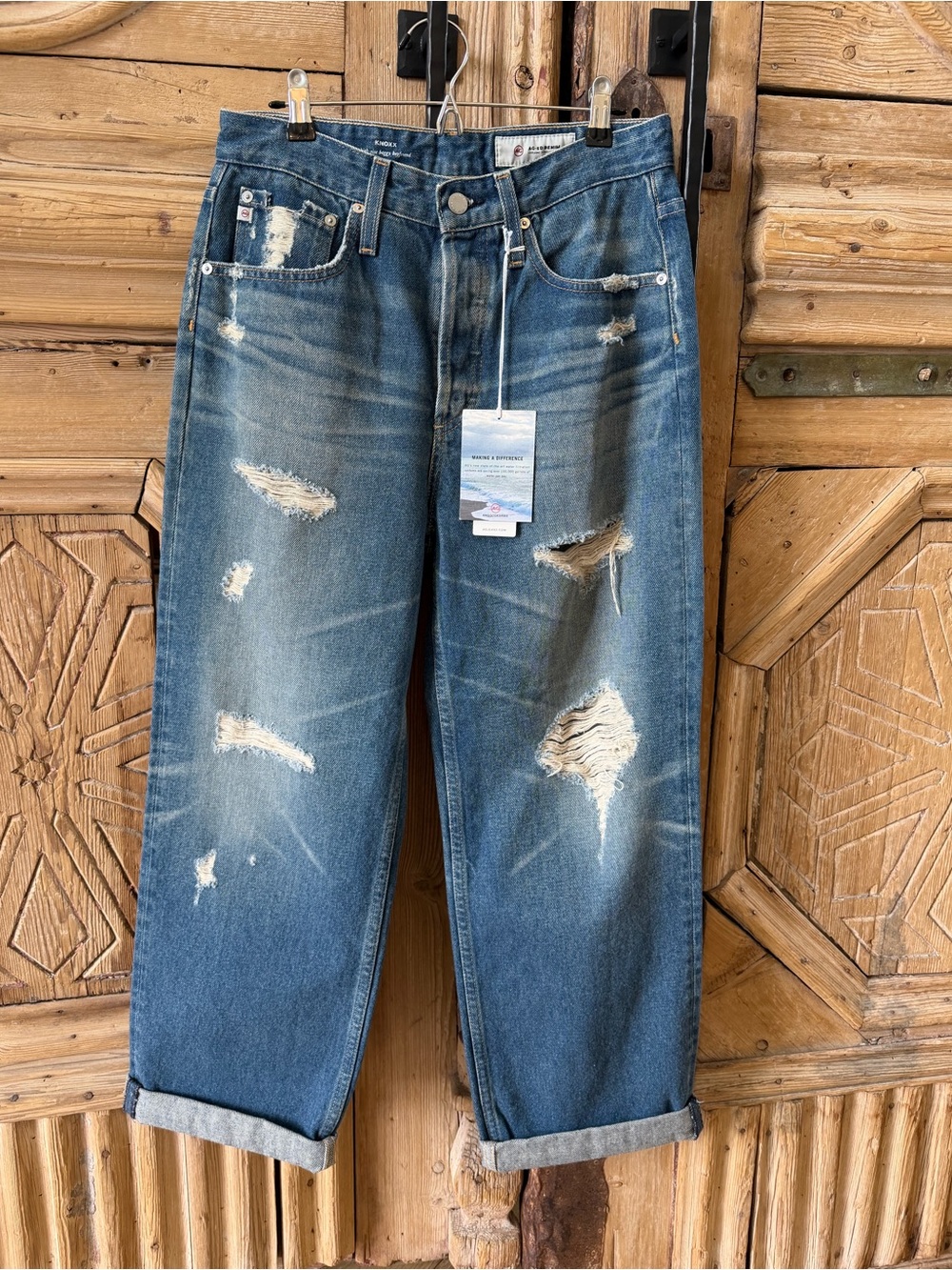 NEW Ag Adriano Goldschmied Blue Distressed Boyfriend Jeans